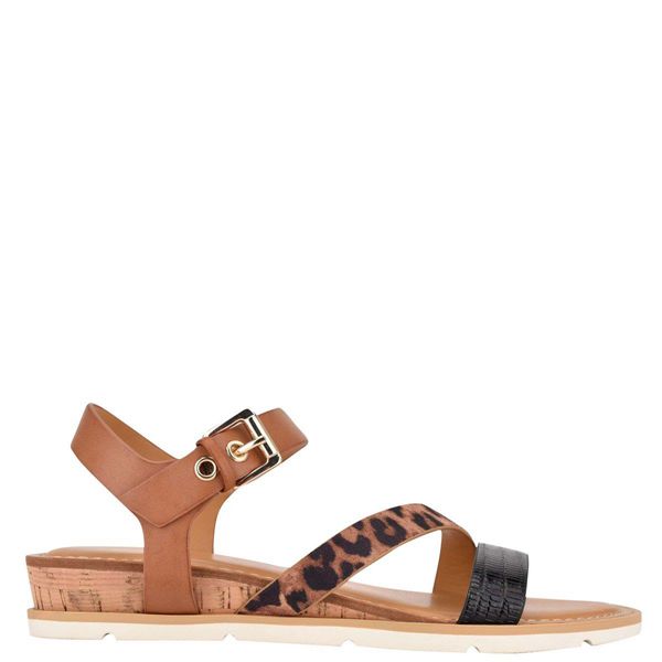 Nine West Drama Brown Multicolor Wedge Sandals | South Africa 92T46-3Z08
